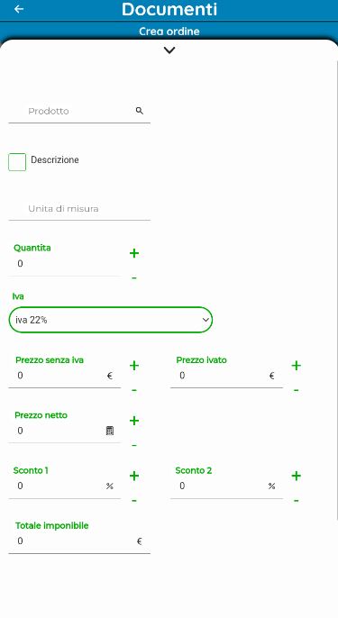 Schermata Invoicex App per inserire gli articoli in un ordine